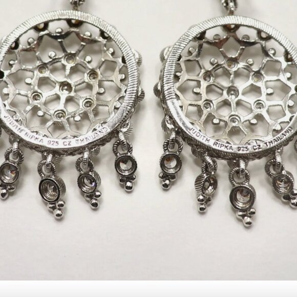 Judith Ripka Sterling 925 sterling Silver Large Round Dangle Drop Earrings - Picture 14 of 14